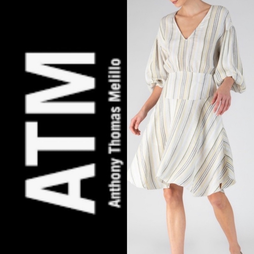 NWT ATM Anthony Thomas Melillo Multi Stripe A-Line Handkerchief Dress 2